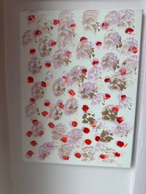Abstract Floral Canvas Painting in Red, Pink and Gold